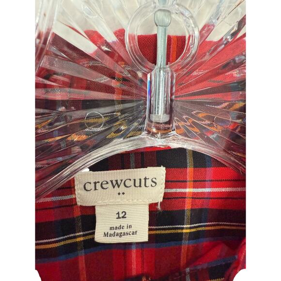 J.Crew Crewcuts Boys Shirt Red Tartan Plaid Holiday Long Sleeve Button Down 12 - Picture 2 of 11